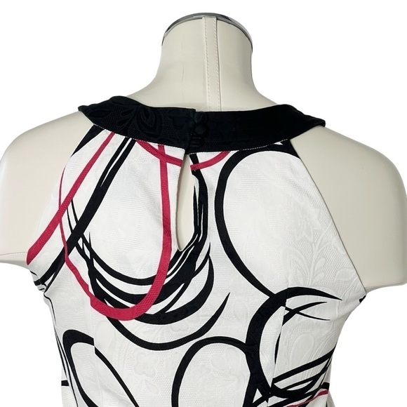 NWT ANN TAYLOR White Red Black Abstract Floral Sleeveless Halter Dress Size 2 - Picture 11 of 16
